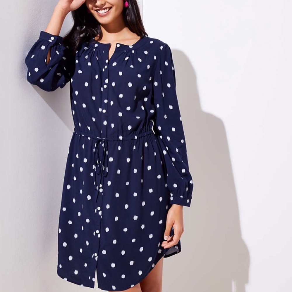 Loft Navy Blue Polka Dot Dress 💙